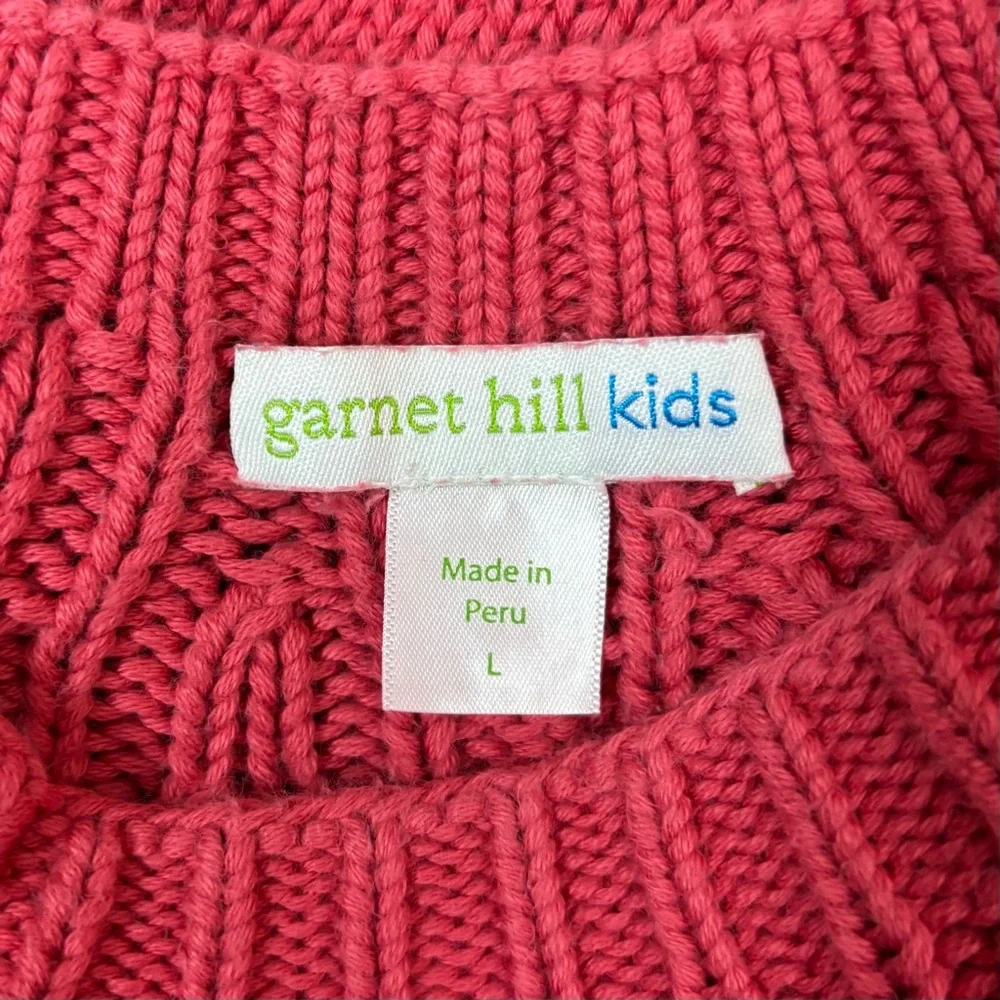 Garnet Hill Girls Kinsley Sweater Crew Neck Cable Knit Pink Pima Cotton Large